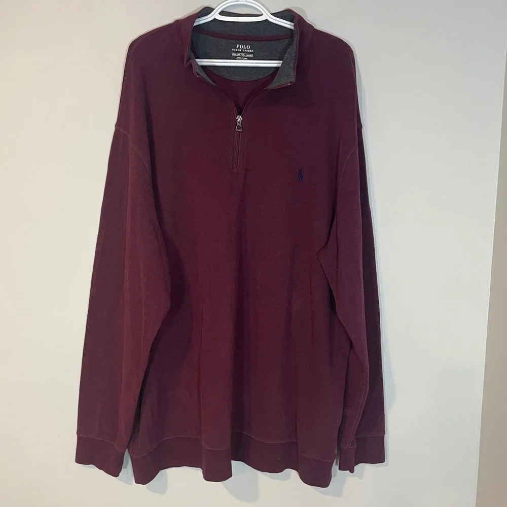 Polo‎ Ralph Lauren Mens 2XLT Burgundy Quarter Zip Pullover Cotton Blend Sweater
